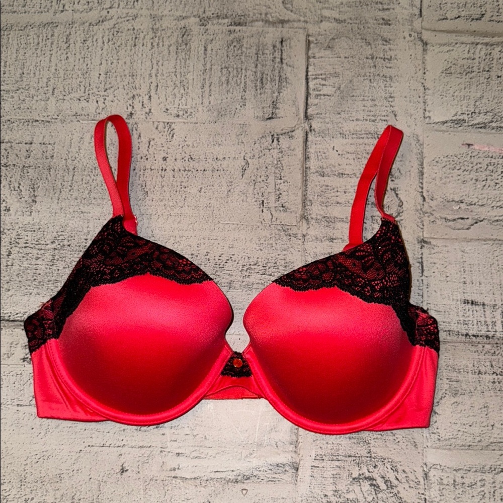 VS Lined Demi Elegant Red Lace Bra